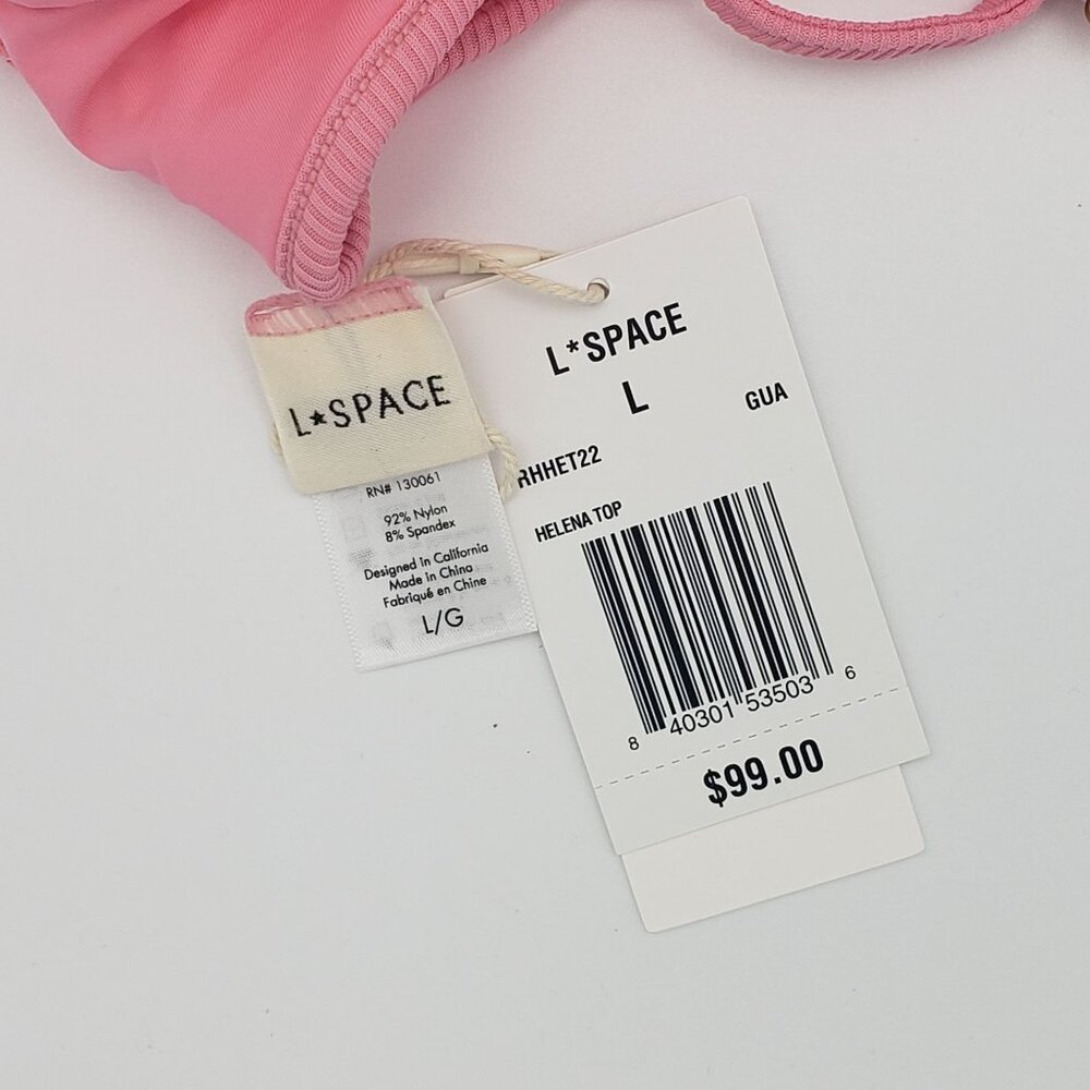 L*Space LSPACE Ribbed Helena Bikini Top Women's Size Large in Guava Pink NWT - Picture 3 of 9